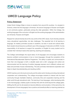 UWC Dilijan Language Policy