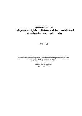 Feminism in Flux Indigenous Rights Activism and the Evolution of Feminism in New South Wales 1930-1960