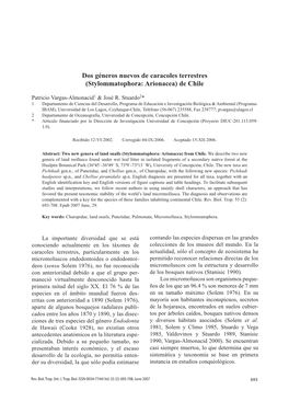 Dos Géneros Nuevos De Caracoles Terrestres (Stylommatophora: Arionacea) De Chile