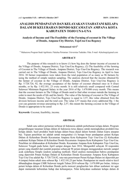 Analisis Pendapatan Dan Kelayakan Usahatani Kelapa Dalam Di Kelurahan Dondo Kecamatan Ampana Kota Kabupaten Tojo Una-Una