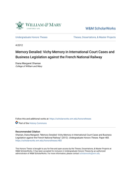 Memory Derailed: Vichy Memory in International Court Cases and Business Legislation Against the French National Railway