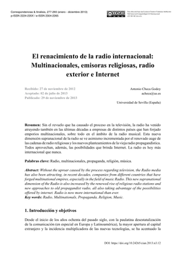 El Renacimiento De La Radio Internacional: Multinacionales, Emisoras Religiosas, Radio Exterior E Internet