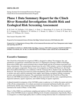 Phase 1 Data Summary Report for the Clinch River Remedial Investigation: Health Risk and Ecological Risk Screening Assessment