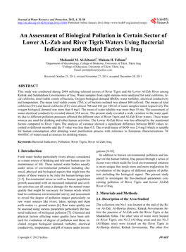 An Assessment of Biological Pollution in Certain Sector of Lower AL-Zab and River Tigris Waters Using Bacterial Indicators and Related Factors in Iraq