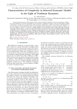 Characteristics of Complexity in Selected Economic Models in the Light of Nonlinear Dynamics A