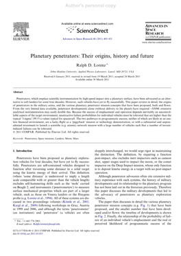 Planetary Penetrators: Their Origins, History and Future