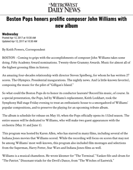 Boston Pops Honors Prolific Composer John Williams with New Album