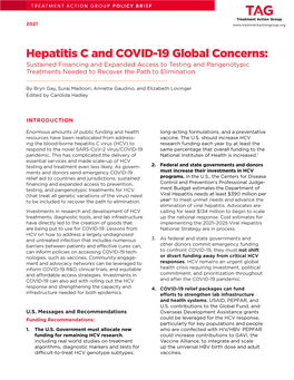 Hepatitis C and COVID-19 Global Concerns: Sustained Financing and Expanded Access to Testing and Pangenotypic Treatments Needed to Recover the Path to Elimination