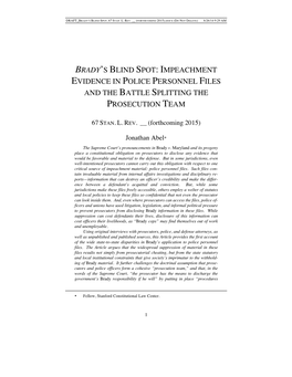 Brady's Blind Spot: Impeachment Evidence in Police Personnel Files and the Battle Splitting the Prosecution Team