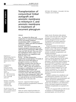 Transplantation of Conjunctival Limbal Autograft and Amniotic Membrane Vs Mitomycin C and Amniotic Membrane in Treatment of Recu