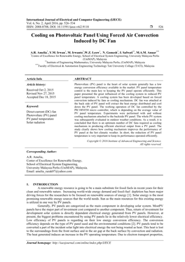 Cooling on Photovoltaic Panel Using Forced Air Convection Induced by DC Fan