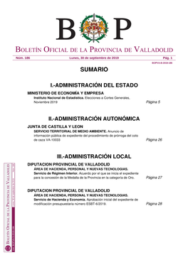 Sumario Boletín Oficial De La Provincia De Valladolid