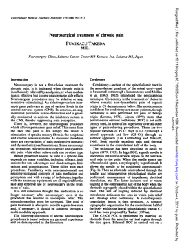 Neurosurgical Treatment of Chronic Pain FUMIKAZU TAKEDA M.D