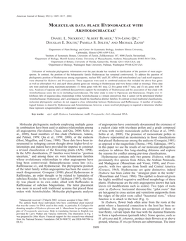 Molecular Data Place Hydnoraceae with Aristolochiaceae1