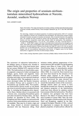 The Origin and Properties of Uranium-Niobium­ Tantalum Mineralised Hydrocarbons at Narestø, Arendal, Southern Norway