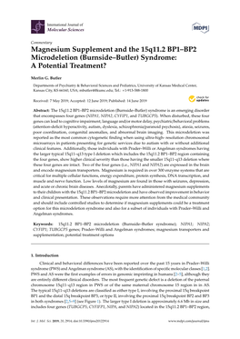 Magnesium Supplement and the 15Q11.2 BP1–BP2 Microdeletion (Burnside–Butler) Syndrome: a Potential Treatment?