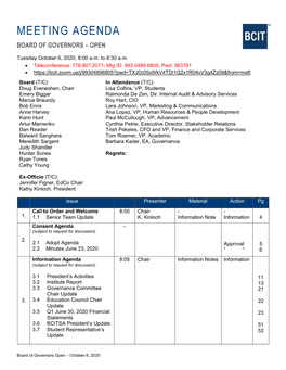 Meeting Agenda Board of Governors – Open