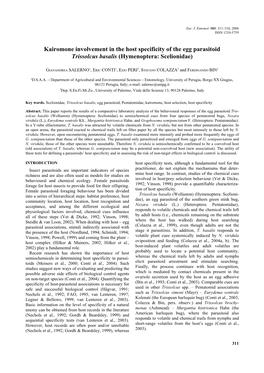 Kairomone Involvement in the Host Specificity of the Egg Parasitoid Trissolcus Basalis (Hymenoptera: Scelionidae)