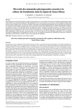 Diversité Des Nématodes Phytoparasites Associés À La Culture Du Framboisier Dans La Région De Souss-Massa F