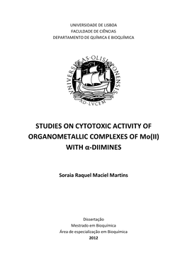 STUDIES on CYTOTOXIC ACTIVITY of ORGANOMETALLIC COMPLEXES of Mo(II) with Α-DIIMINES