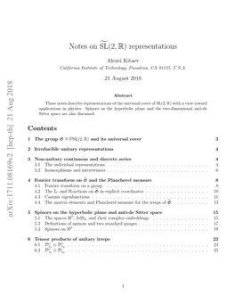 Notes on ˜SL(2,R) Representations Arxiv:1711.08169V2 [Hep-Th]