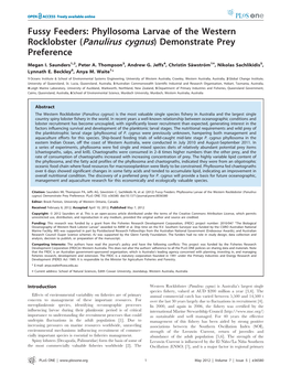 Fussy Feeders: Phyllosoma Larvae of the Western Rocklobster (Panulirus Cygnus) Demonstrate Prey Preference