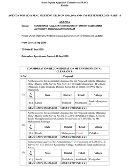 State Expert Appraisal Committee (SEAC) Kerala AGENDA FOR