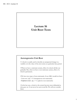 Lecture 16 Unit Root Tests