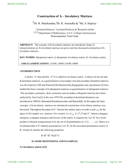 Construction of K – Involutory Matrices