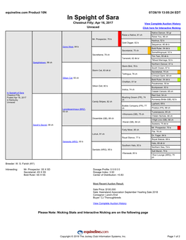 In Speight of Sara Chestnut Filly; Apr 16, 2017 View Complete Auction History Unraced Click Here for Interactive Nicking