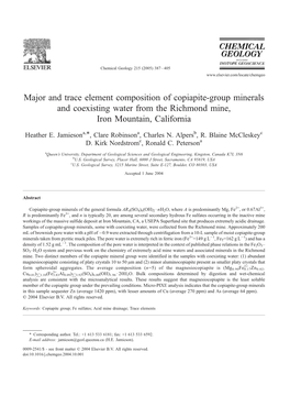 Major and Trace Element Composition of Copiapite-Group Minerals and Coexisting Water from the Richmond Mine, Iron Mountain, California