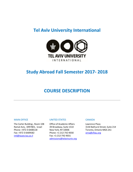 Tel Aviv University International Study Abroad Fall Semester 2017