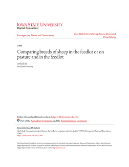 Comparing Breeds of Sheep in the Feedlot Or on Pasture and in the Feedlot Arshad Ali Iowa State University