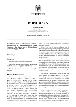 Innst. 477 S (2020–2021) Innstilling Til Stortinget Frå Energi- Og Miljøkomiteen