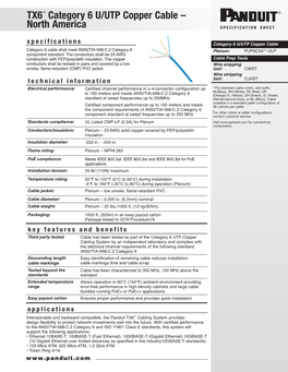 TX6™ Category 6 U/UTP Copper Cable – North America Additional Specifications