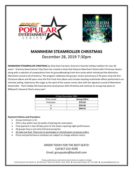 MANNHEIM STEAMROLLER CHRISTMAS December 28, 2019 7:30Pm