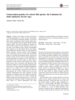 Conservation Genetics of a Desert Fish Species: the Lahontan Tui Chub