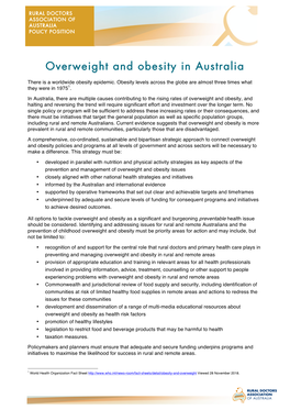 Overweight and Obesity in Australia