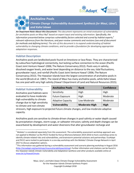 Ecoadapt Maui Anchialine Pools VA Synthesis January2018.Pdf