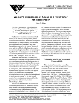 Women's Experiences of Abuse As a Risk Factor for Incarceration