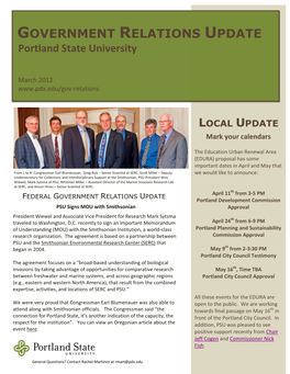 GOVERNMENT RELATIONS UPDATE Portland State University