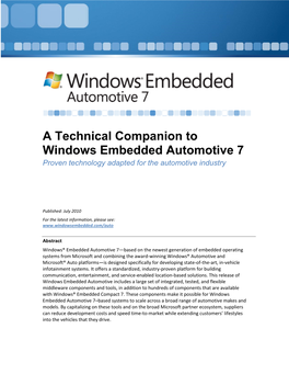 A Technical Companion to Windows Embedded Automotive 7 Proven Technology Adapted for the Automotive Industry