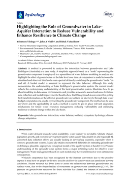 Highlighting the Role of Groundwater in Lake– Aquifer Interaction to Reduce Vulnerability and Enhance Resilience to Climate Change