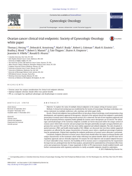 Ovarian Cancer Clinical Trial Endpoints: Society of Gynecologic Oncology White Paper