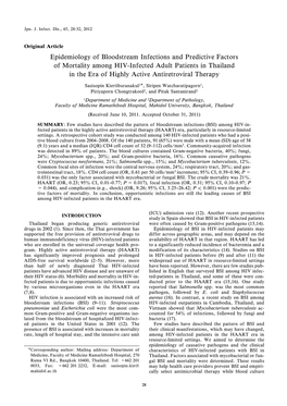 Epidemiology of Bloodstream Infections and Predictive Factors Of