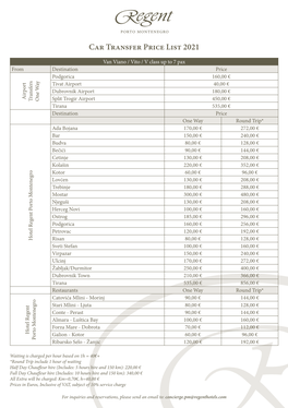 Car Transfer Price List 2021