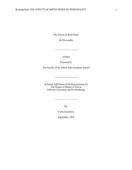 THE EFFECTS of BIRTH ORDER on PERSONALITY I