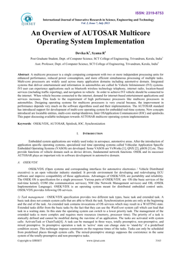 An Overview of AUTOSAR Multicore Operating System Implementation