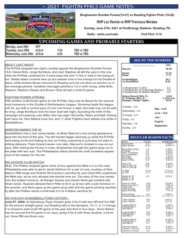 ~ 2021 Fightin Phils Game Notes