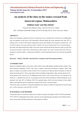 An Analysis of the Data on the Snakes Rescued from Amravati